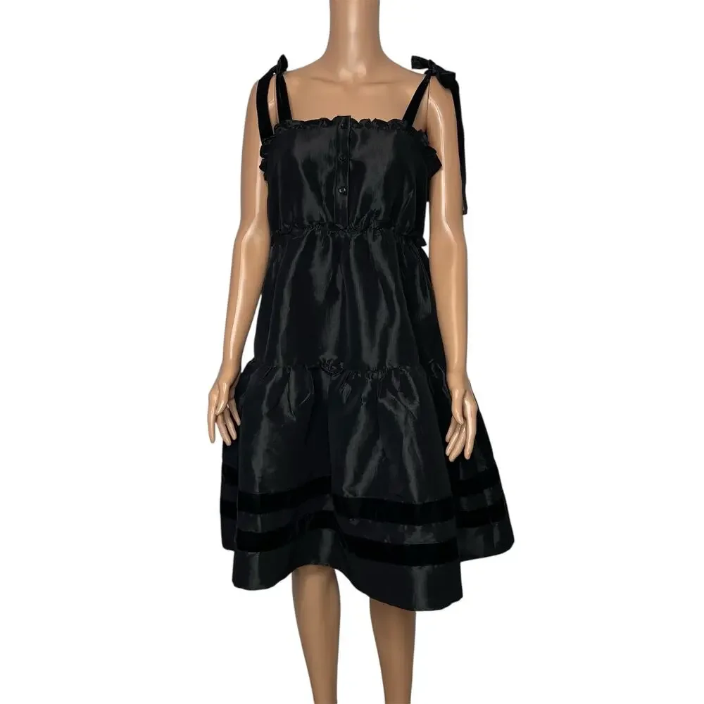 The Shirt Rochelle Behrens Veronica Taffeta Babydoll Dress size M Black - Picture 2 of 11